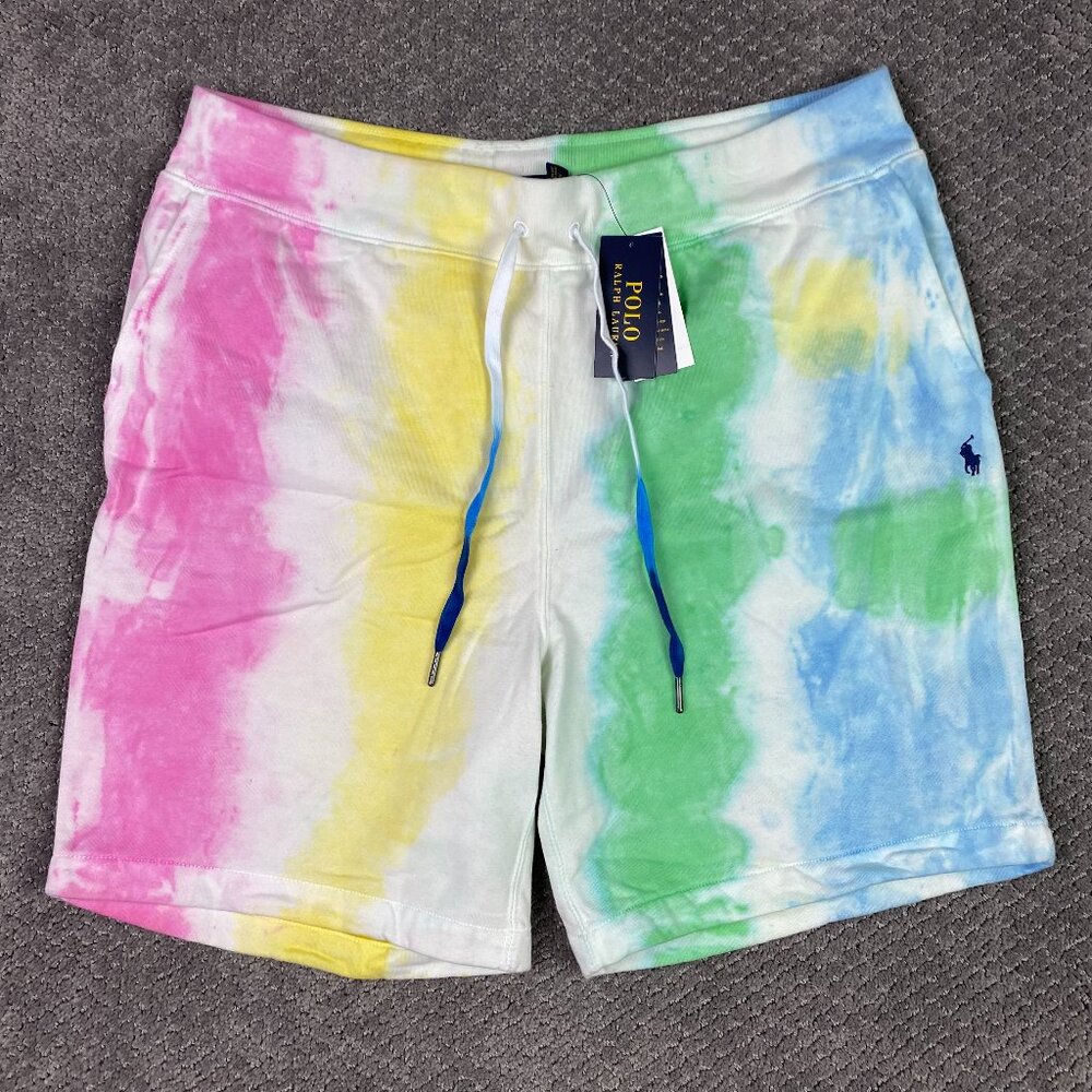 Polo Ralph Lauren Tie Dye Fleece Sweat Shorts Men's XL Pink Yellow Green Gym